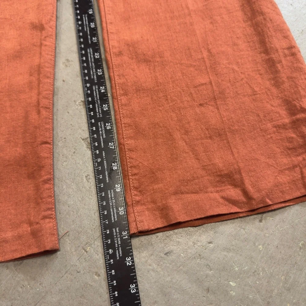 HM Mens Loose Fit Linen Blend Trousers Burnt Orange Elastic Waist Size L
